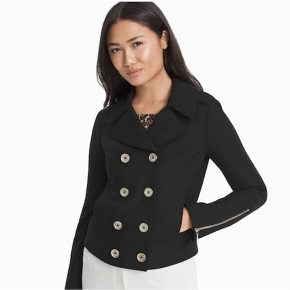 WHBM Black Cropped Military Double Breast Jacket Size SP - Picture 1 of 9